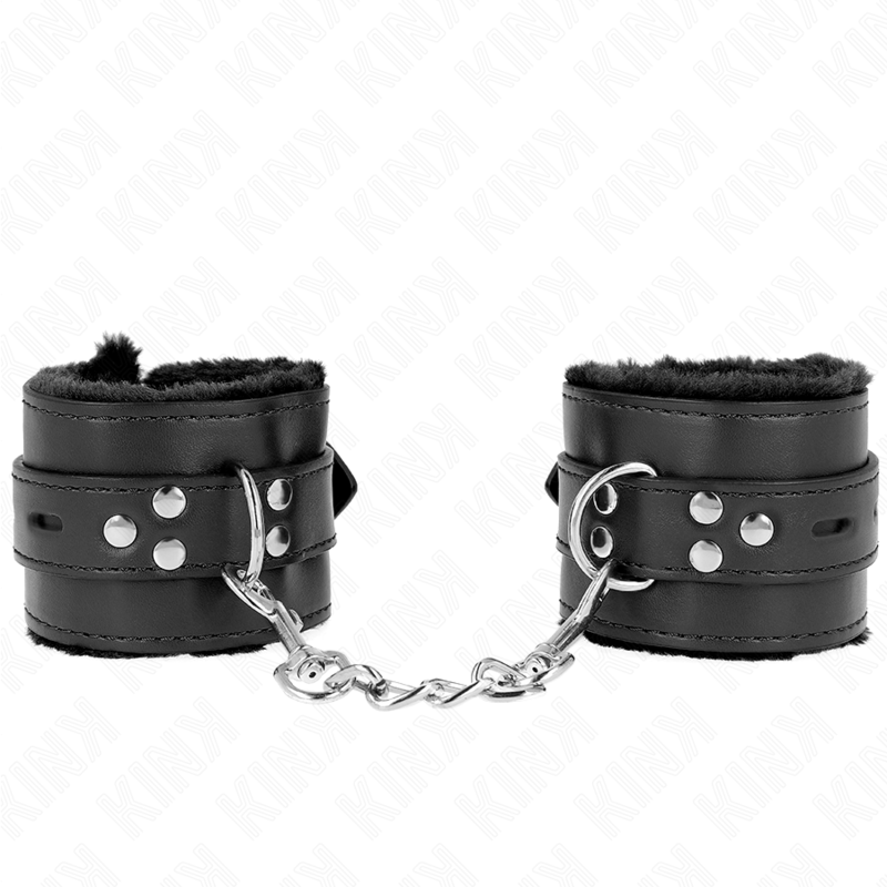 Polsini Imbottiti In Pelliccia Con Fori Quadri Neri E Cintura Nera Regolabile 17-29 Cm X 6 Cm