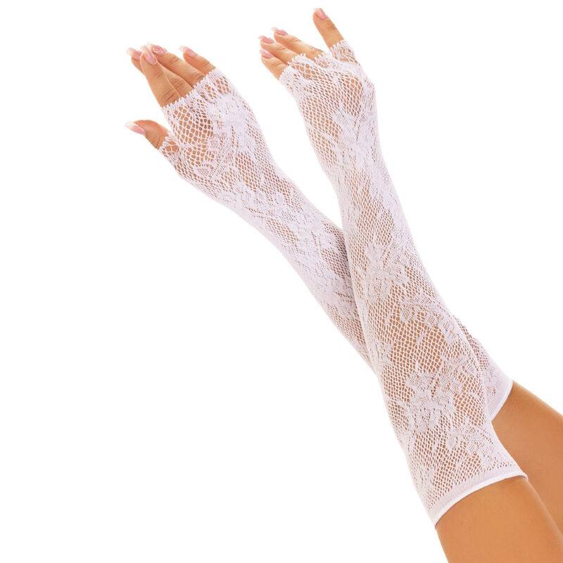 LEG AVENUE - FLORAL NETWORK FINGERLESS GLOVES WHITE