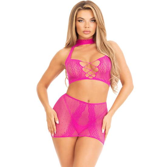 Top e Gonna In Pizzo Aperto Fucsia