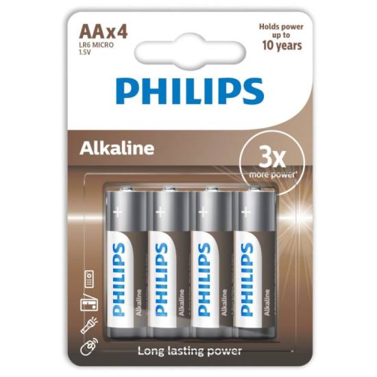 PHILIPS - ALKALINE BATTERIES AA LR6 PACK 4