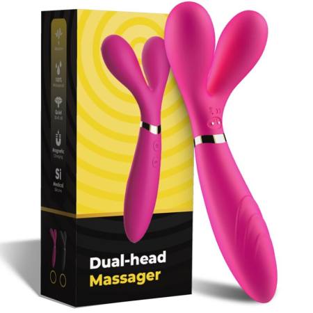 Massaggiatore e Vibratore a Y-Wand Doppia Testa Fucsia