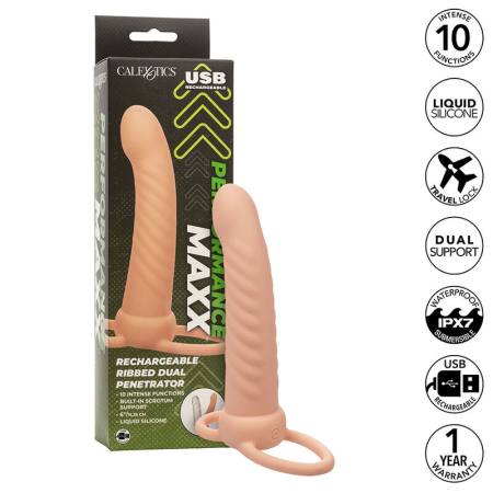 Maxx Ribbed Dual Penetrator 10 Vibrazioni Carne