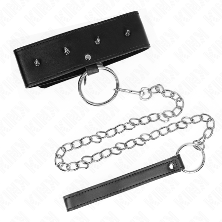 KINK - NECKLACE 65 CM WITH LEASH WITH SILVER STUDS MODEL 2 ADJUSTABLE 36-43 CM X 5 CM