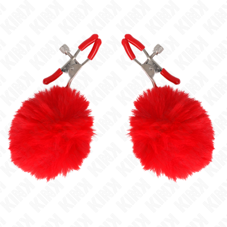 Pinza Per Capezzoli Con Sfera In Ecopelliccia Rosso 6 Cm