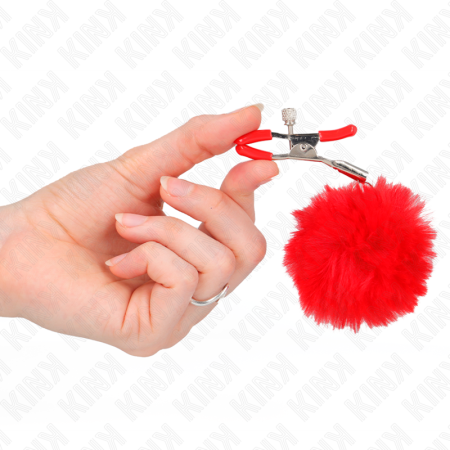 KINK - FAUX FUR BALL NIPPLE CLAMP RED 6 CM