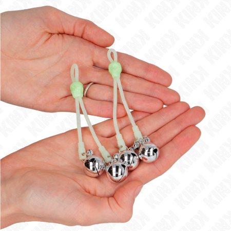 KINK - LUMINOUS SKULL NIPPLE CLAMPS WITH RING BELLS ADJUSTABLE GREEN / SILVER