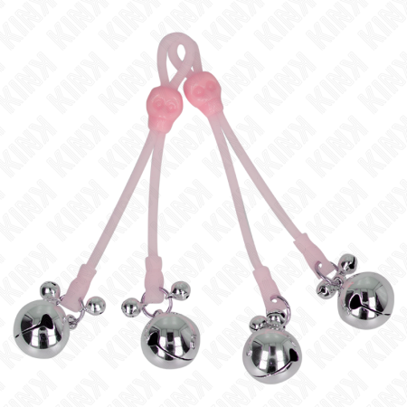 Pinze Per Capezzoli Teschio Luminoso Con Anello Campanelli Regolabili Rosa/Argento