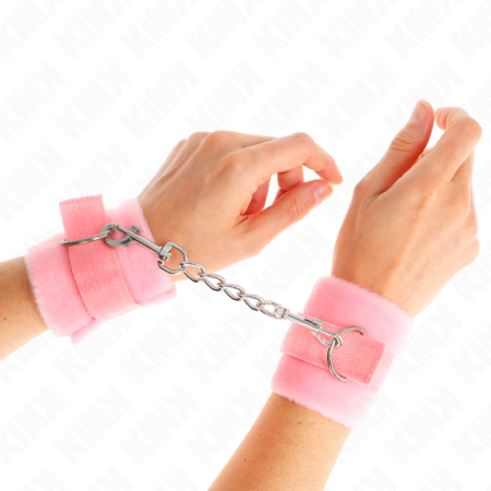 KINK - BEGINNER FUR HAND CUFFS PINK 30 X 7 CM