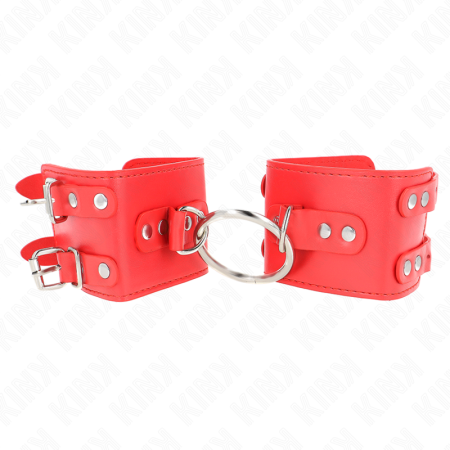 Polso Fisso Con Anello E Borchie Regolabile Rosso 17-22 Cm X 6,5 Cm