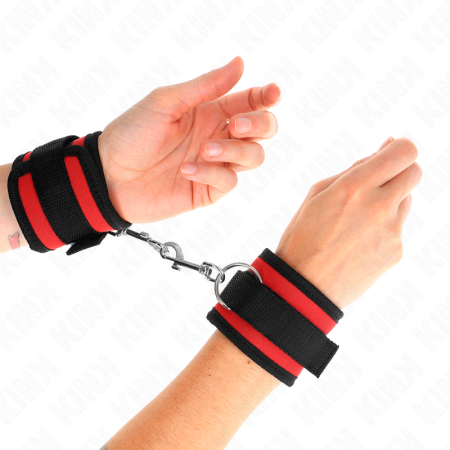 KINK - NYLON BIND HOOK&LOOP WRIST RESTRAINTS RED-BLACK MODEL 2 ADJUSTABLE 18-35 CM X 6 CM