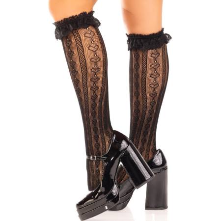 LEG AVENUE - KNEE-HIGH SOCKS WITH RUFFLES BLACK