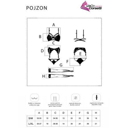 Pojzon Lc 90670 Reggiseno + Reggettiere + Calze + Slip Nero L/Xl