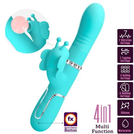 Vibratore Multifunzione Rabbit 4 In 1 Farfalla Verde Acqua