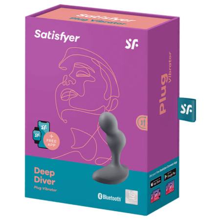 SATISFYER - DEEP DIVER VIBRATING PLUG APP GREY