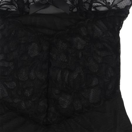 Baby Doll Con Spalline Regolabili e Pizzo Trasparente Stampa Floreale Nero S/M