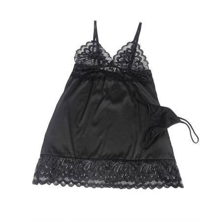 Babydoll Con Petto Stampa Floreale Nero L/Xl