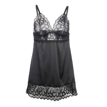 Babydoll Con Petto Stampa Floreale Nero L/Xl