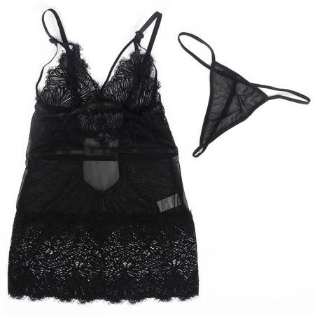 SUBBLIME - BABYDOLL WITH ADJUSTABLE LACE STRAPS BLACK L/XL