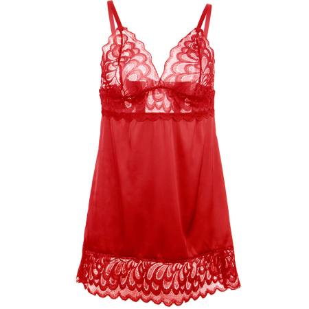 Babydoll In Raso Con Pizzo Rosso L/XL