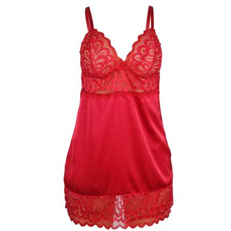 Babydoll In Raso Con Pizzo Rosso L/XL