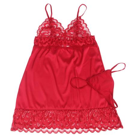 Babydoll In Raso Con Pizzo Rosso L/XL