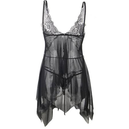 Babydoll In Tessuto Tulle Pizzo Sul Petto L/Xl