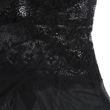 Babydoll Tulle Con Dettagli Pizzo E Fiori Nero L/Xl