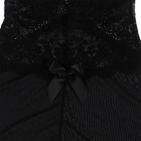 Babydoll Tulle Con Dettagli Pizzo E Fiori Nero S/M