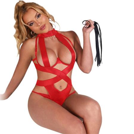 Body Sexy Cavezza Con Imbracatura Rosso S/M