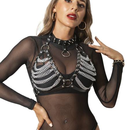 Imbragatura Reggiseno E Collana Con Catene Taglia Unica