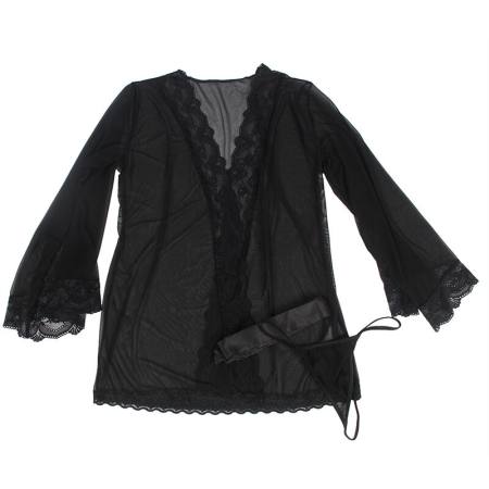 SUBBLIME - TRANSPARENT FABRIC ROBE WITH LACE DETAIL BLACK L/XL