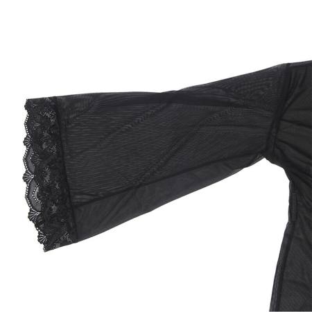 Vestaglia In Tessuto Trasparente Con Dettagli In Pizzo Nero L/Xl