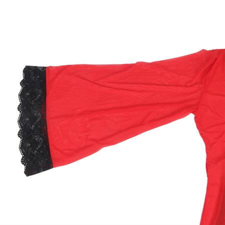 Vestaglia In Tessuto Trasparente Con Dettagli In Pizzo Rosso L/XL